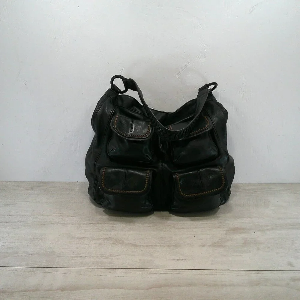 Banana Republic Vintage Y2K Ashbury Black Leather Hobo Handbag Purse Pocketbook